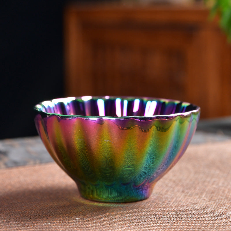 Nimara Ritual Lotus Peacock Inlaid Multicolored Chinese Jianzhan Ceramic Teacup Kung Fu Tea Cup