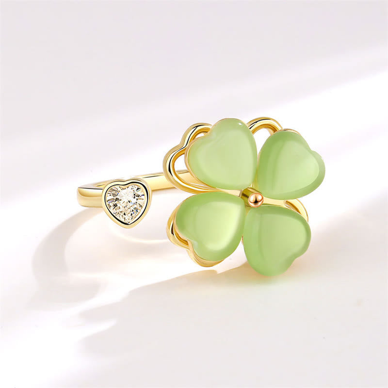 Nimara Ritual Cat's Eye Four Leaf Clover Zircon Love Rotatable Ring