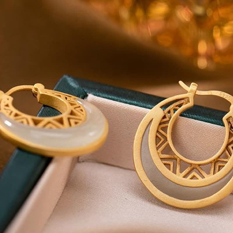 Nimara Ritual Crescent Moon Jade Prosperity Drop Earrings