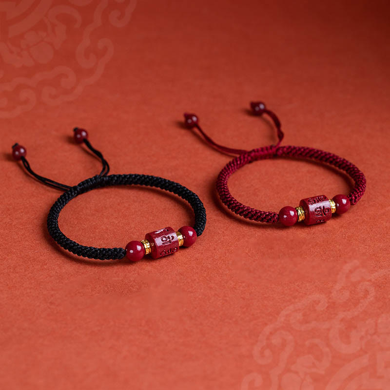 Nimara Ritual Tibet Cinnabar Om Mani Padme Hum Engraved Blessing Braided Bracelet