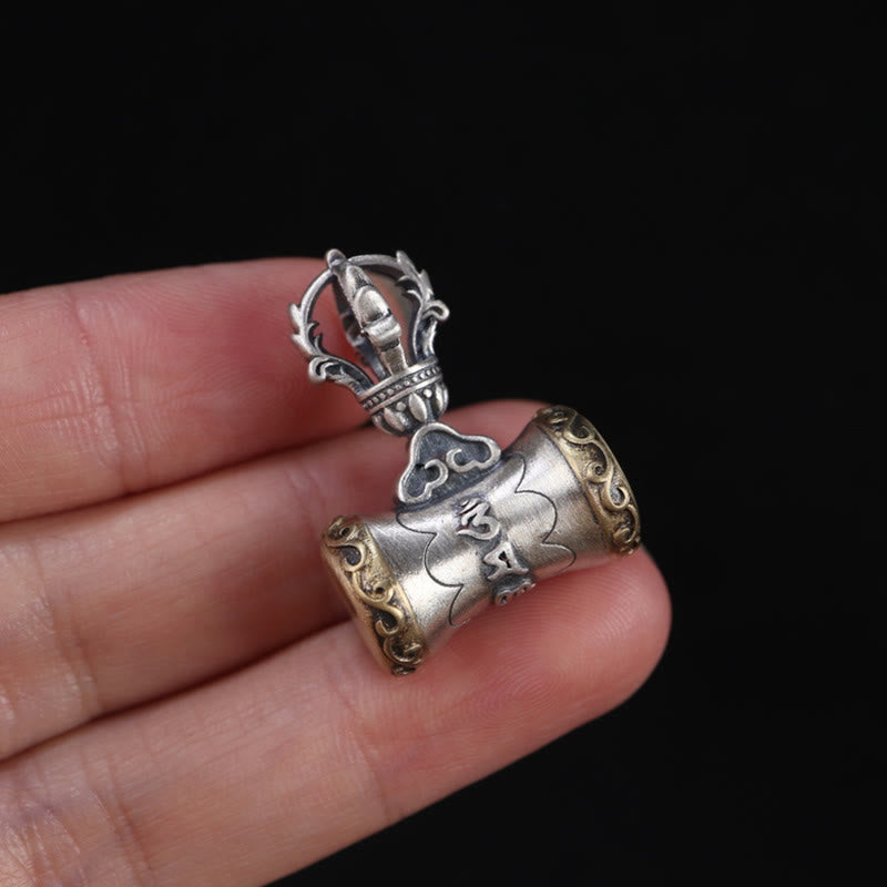 Nimara Ritual Tibet 925 Sterling Silver Om Mani Padme Hum Dorje Bell Vajra Engraved Enlightenment Pendant Hanging Decoration