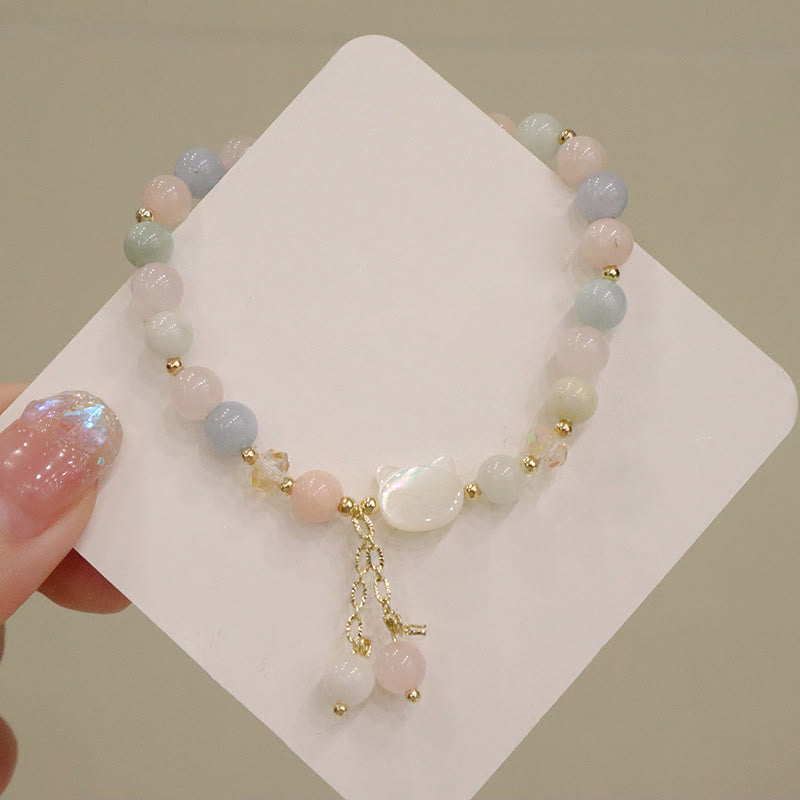 Nimara Ritual Natural Strawberry Quartz Morganite Tridacna Stone Cat Love Bracelet