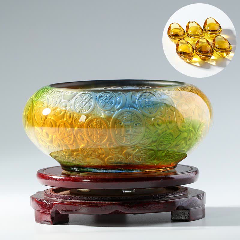 Nimara Ritual Handmade Liuli Crystal Treasure Bowl Ingots Art Piece Home Decoration