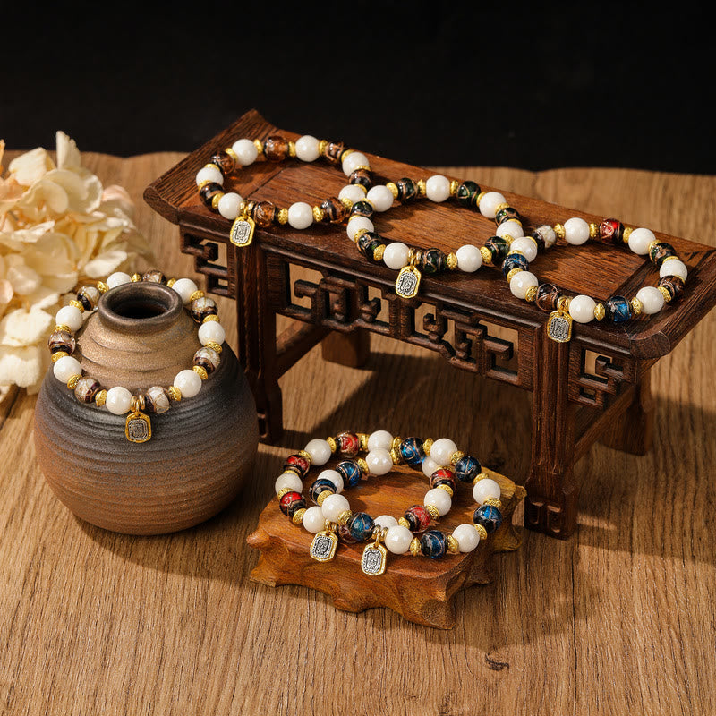 Nimara Ritual Tibetan Zakiram Goddess of Wealth Charm Liuli Glass Incense Ash Porcelain Bead Protection Bracelet