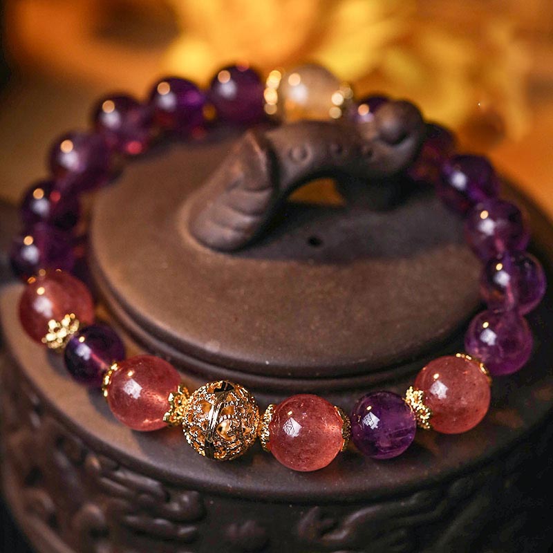 Nimara Ritual Natural Citrine Amethyst Rutilated Quartz Prosperity Protection Bracelet