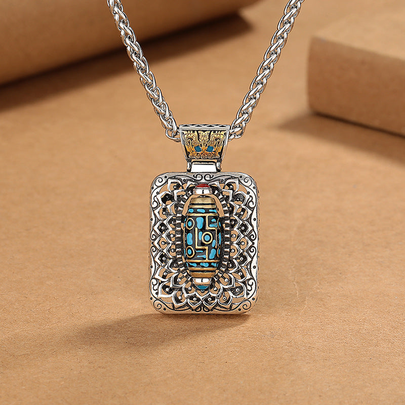 Nimara Ritual Nine-Eye Dzi Bead Design Copper Healing Rotatable Necklace Pendant