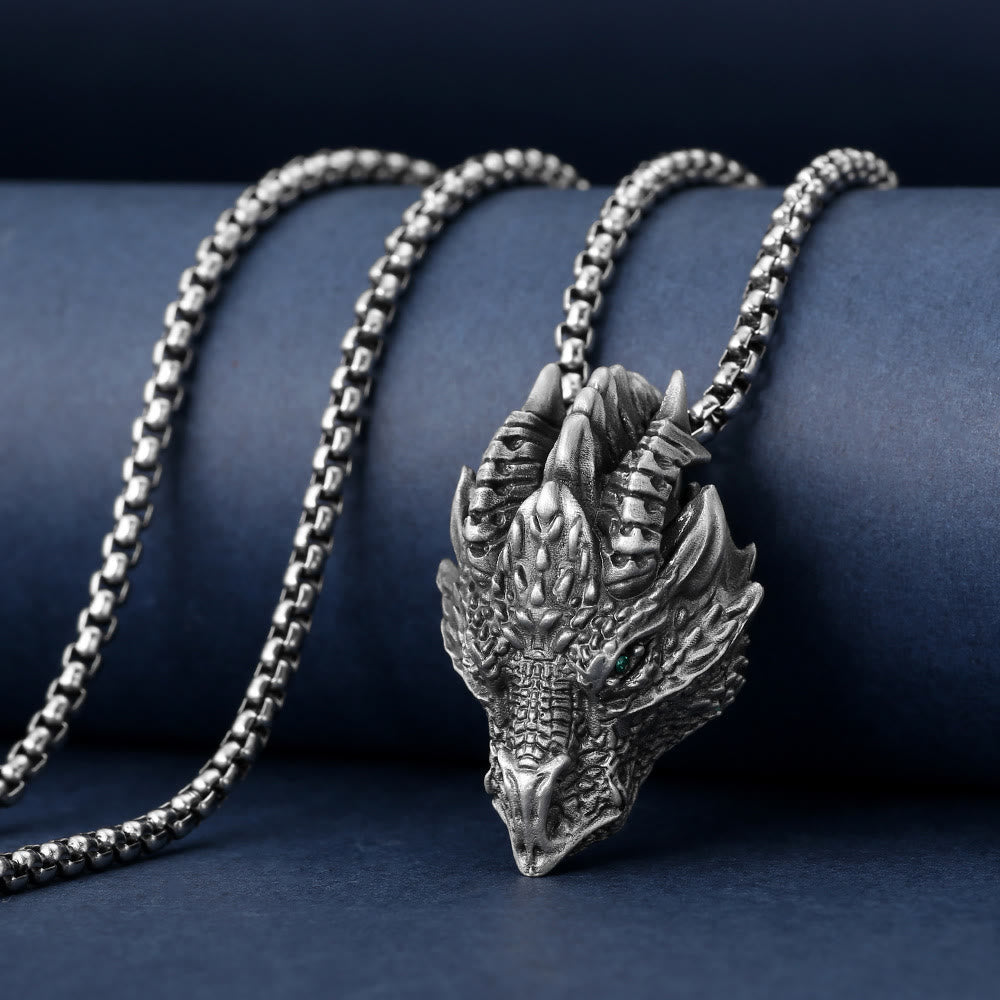 Nimara Ritual Pure Tin Dragon Head Luck Protection Metal Necklace Pendant