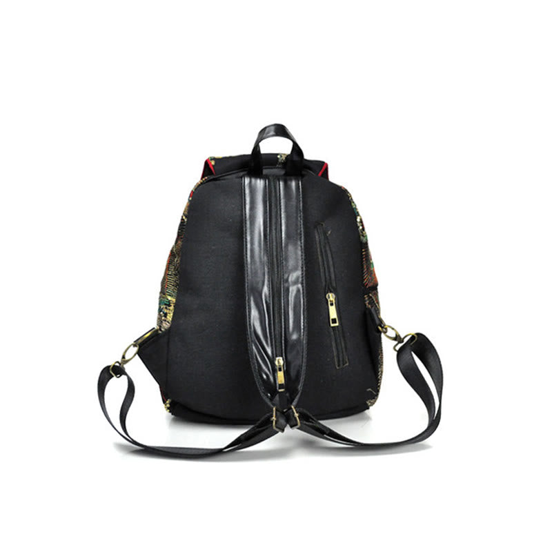 Nimara Ritual Peacock Embroidery Canvas Tassel Backpack