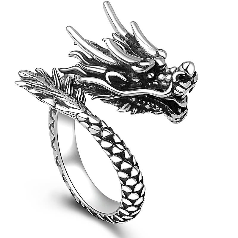 Nimara Ritual 990 Sterling Silver Vintage Dragon Design Luck Protection Strength Adjustable Ring