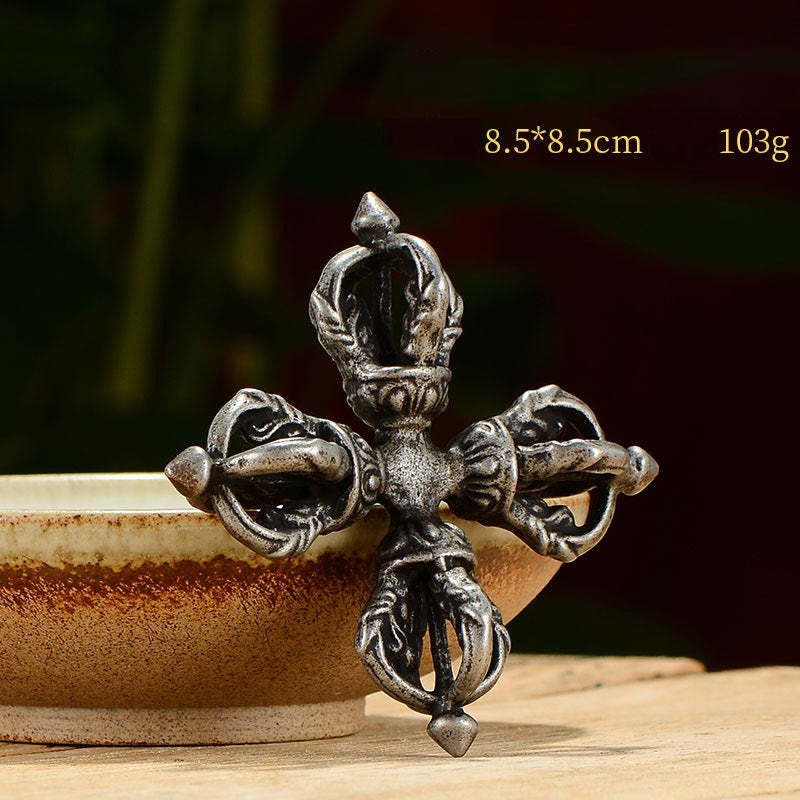 Nimara Ritual Tibetan Handmade 5 Prong Double Dorje Copper Iron Thunderbolt Strength Vajra