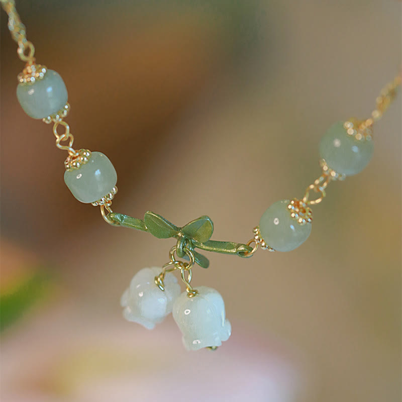 Nimara Ritual Green Jade Bead Lily of the Valley Prosperity Chain Bracelet