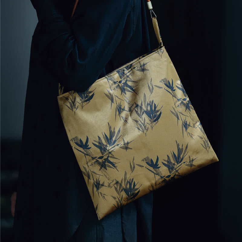 Nimara Ritual Bamboo Leaves Flower Butterfly Persimmon Shoulder Bag Handbag