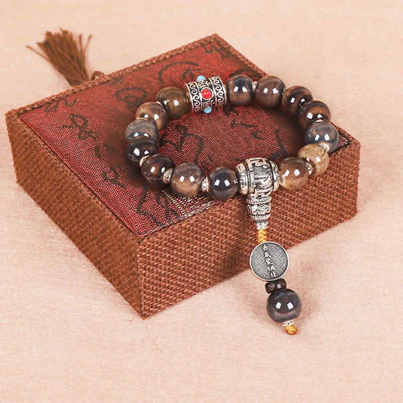 Nimara Ritual Tibet Om Mani Padme Hum Prayer Wheel Dorje Vajra Engraved Glass Bead Wisdom Bracelet