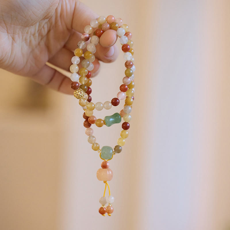 Nimara Ritual Natural Golden Silk Jade Pumpkin Charm Wealth Luck Triple Wrap Bracelet