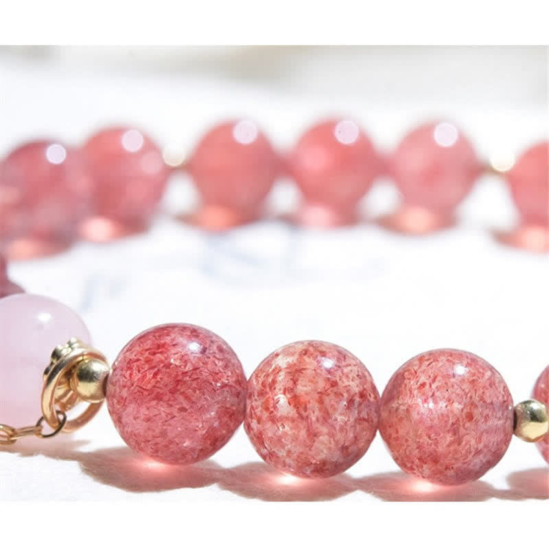 Nimara Ritual Natural Strawberry Quartz Pink Crystal Lucky Cat Paw Love Bracelet