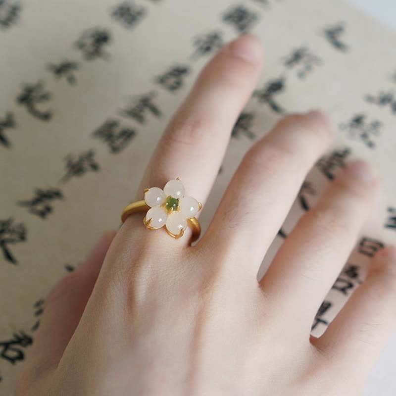 Release Negativity White Jade Flower Blessing Stud Earrings