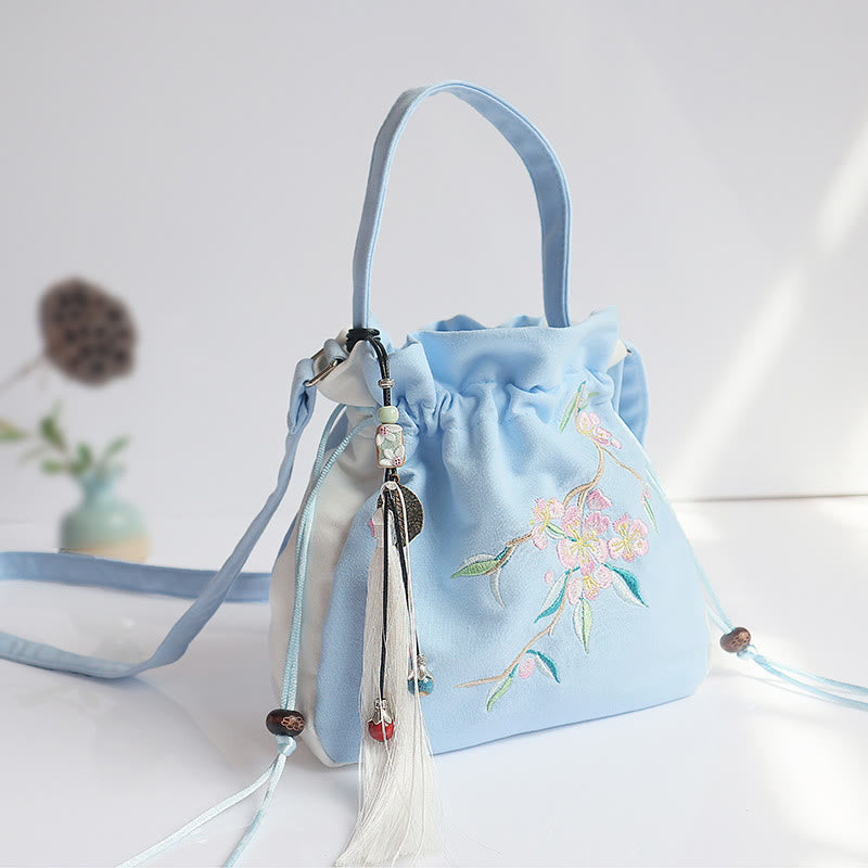 Nimara Ritual Handmade Embroidered Flowers Canvas Tote Shoulder Bag Handbag