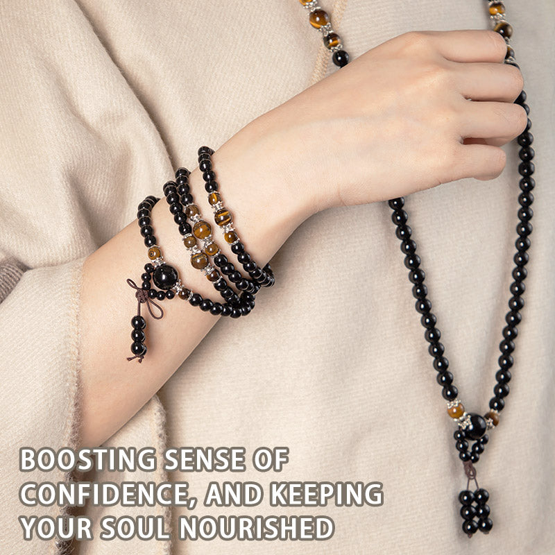Nimara Ritual 108 Beads Natural Black Obsidian Tiger Eye Mala Bracelet