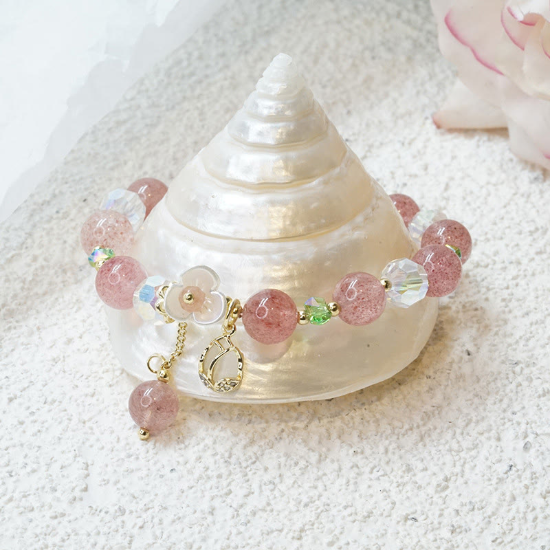 Nimara Ritual Strawberry Quartz Rutilated Quartz Fluorite Flower Healing Bracelet