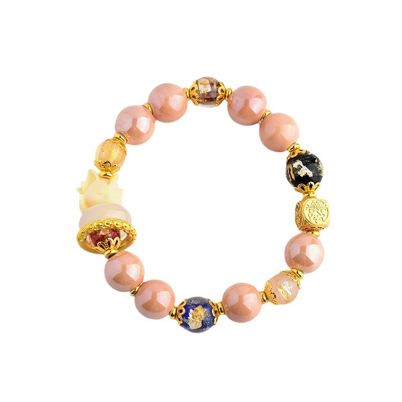 Nimara Ritual Tibetan Incense Ash Liuli Glass Bead Luck Protection Nine Tailed Fox Bracelet