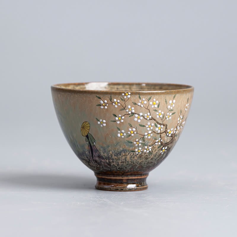Nimara Ritual Jingdezhen Hand Painted Ru Kiln Porcelain Hanfu Girl Flower Ceramic Teacup Kung Fu Tea Cups