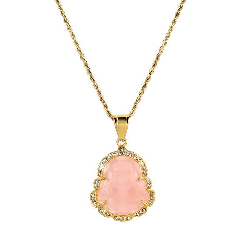 Nimara Ritual 18K Gold Filled Laughing Buddha Jade Luck Necklace Chain Pendant