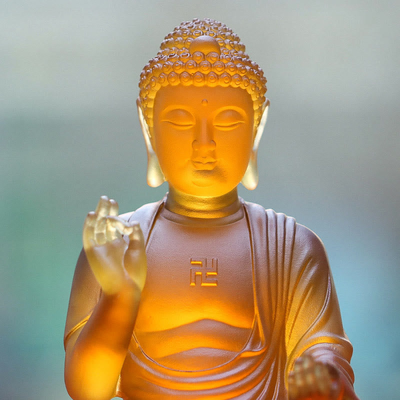 Nimara Ritual Handmade Sakyamuni Buddha Liuli Crystal Art Piece Compassion Statue Home Office Offering Decoration