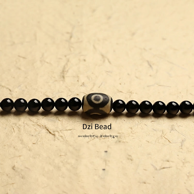 Nimara Ritual Tibetan 108 Mala Beads Black Onyx Three-eyed Dzi Beads Protection Bracelet