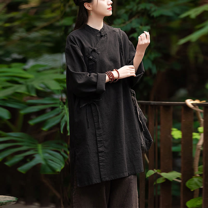 Nimara Ritual Vintage Cotton Linen Blouse Women Long Sleeve Shirt Chinese Hanfu Top