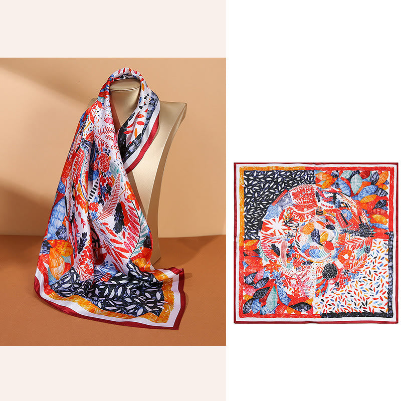 Nimara Ritual Pastoral Scene Hot Air Balloon Spring Blossom 100% Mulberry Silk Neck Hair Scarf