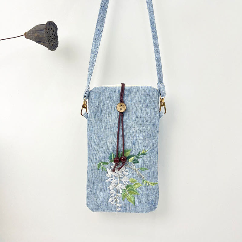 Nimara Ritual Small Embroidered Flowers Crossbody Bag Shoulder Bag Cellphone Bag 11*20cm