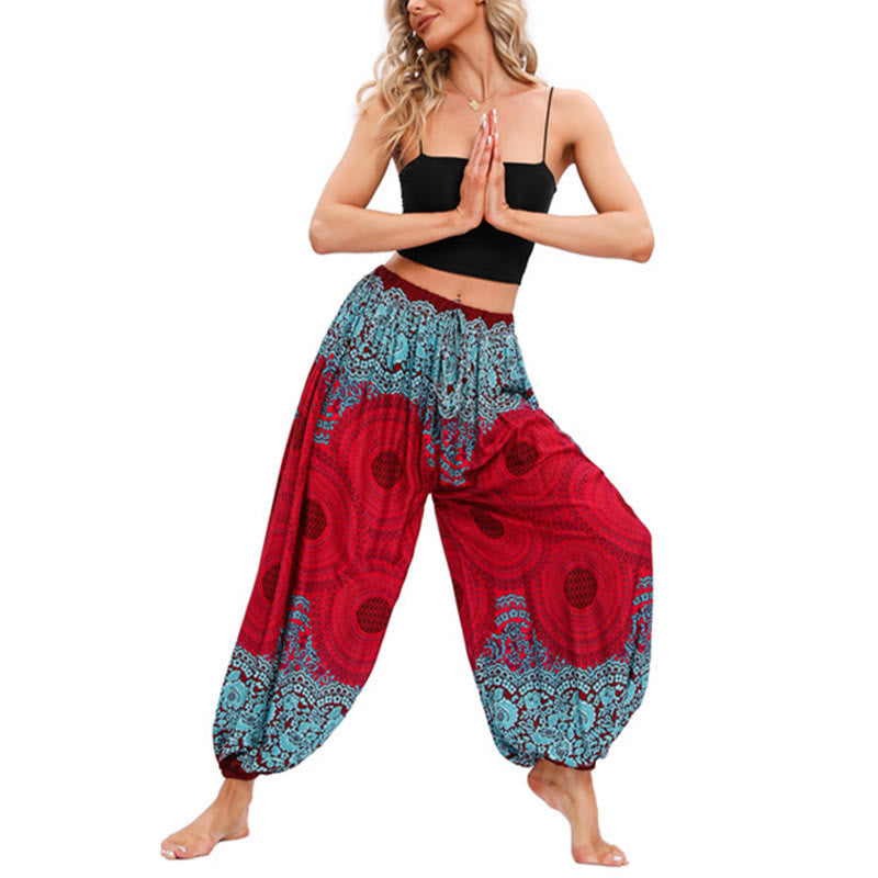 Nimara Ritual Loose Circle-shaped Flowers Pattern Harem Trousers Women's Yoga Pants