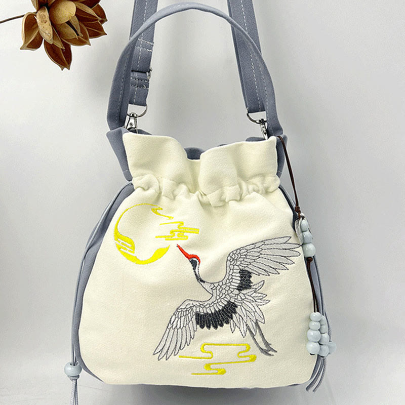 Nimara Ritual Embroidered Butterfly Lotus Magnolia Cotton Linen Tote Crossbody Bag Shoulder Bag Handbag
