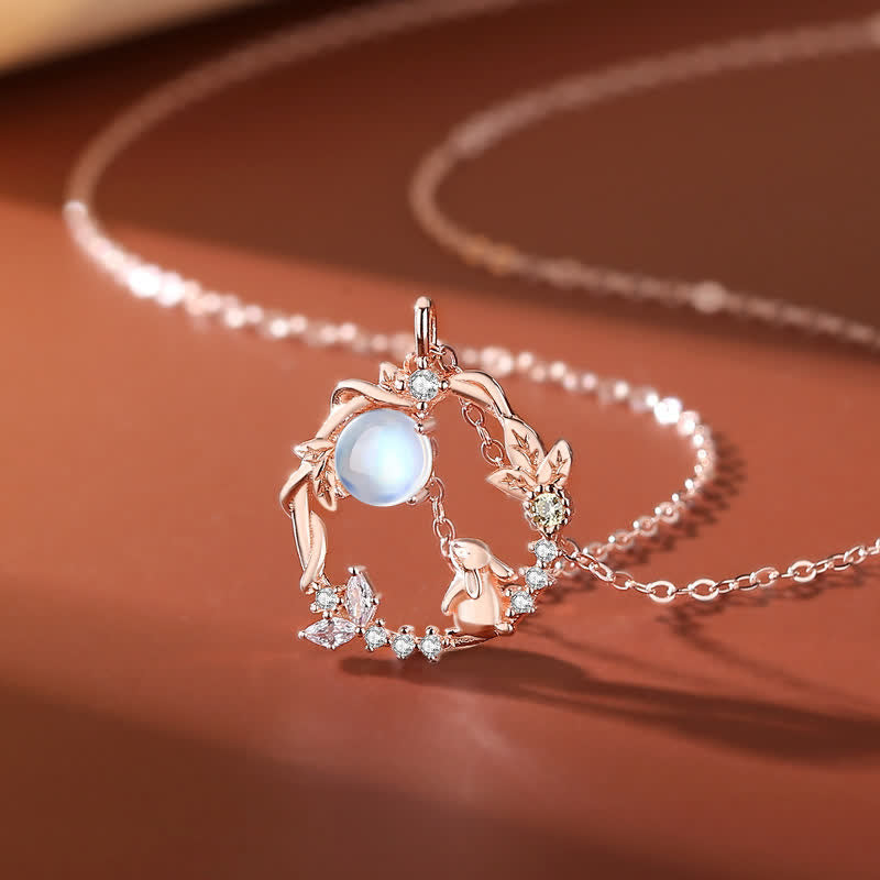 Nimara Ritual 925 Sterling Silver Year of the Rabbit Moonstone Moon Flower Pattern Necklace Pendant Bracelet Earrings