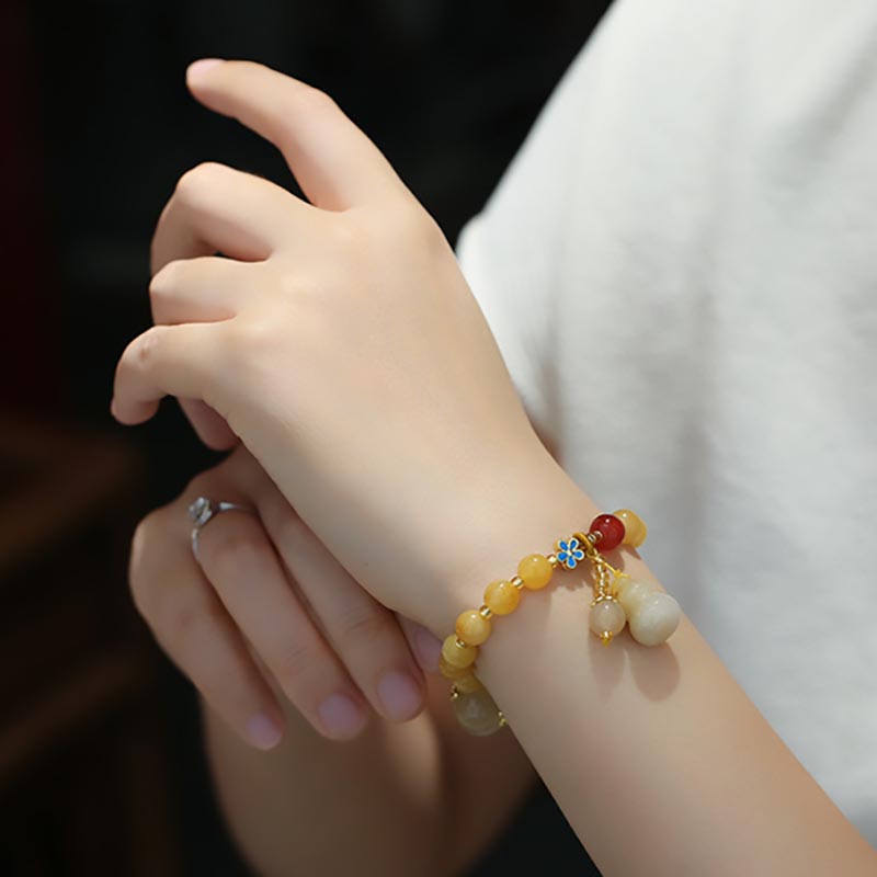Nimara Ritual Natural Golden Silk Jade Gourd Charm Wealth Luck Bracelet