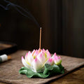 Nimara Ritual Lotus Flower Leaf Pod Spiritual Healing Ceramic Stick Incense Burner Decoration