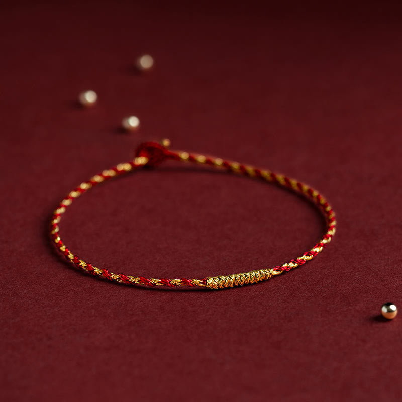 Nimara Ritual 14K Gold Plated Handmade Red Gold Rope King Kong Knot Braided Luck Bracelet