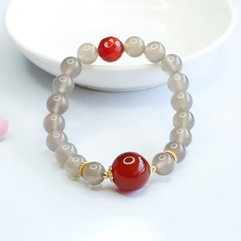 Nimara Ritual Natural Gray Chalcedony Red Agate Harmony Bracelet