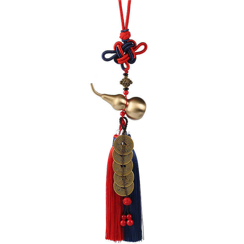 Nimara Ritual Feng Shui Wu Lou Gourd Ancient Chinese Coins Wealth Car Hanging Decoration