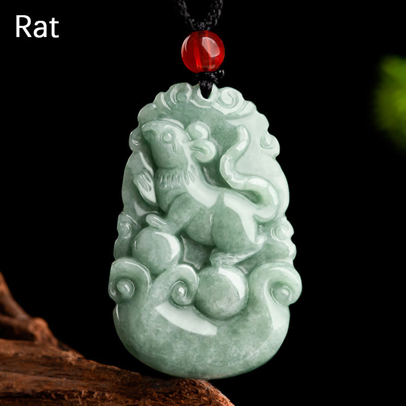 Nimara Ritual Natural Green Jade 12 Chinese Zodiac Luck Prosperity Necklace Pendant