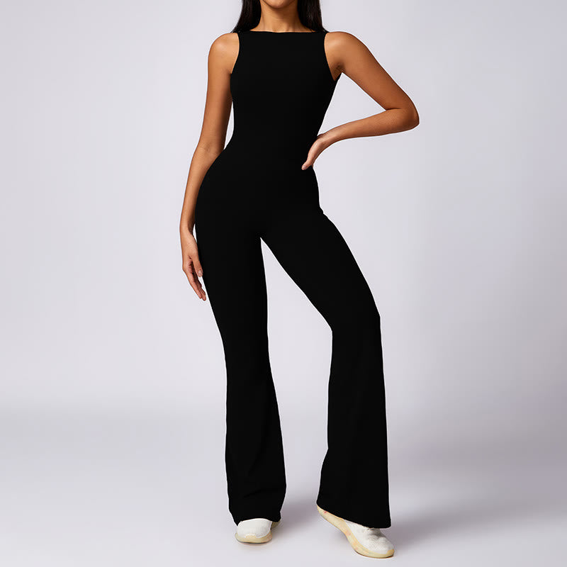 Nimara Ritual Women Casual Sleeveless Jumpsuit Flare Pants Sports Fitness Yoga Bodysuit