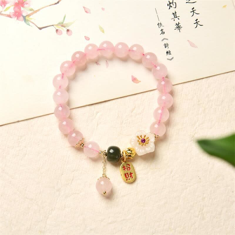 Nimara Ritual Natural Pink Crystal Jade Flower Warm Love Bracelet