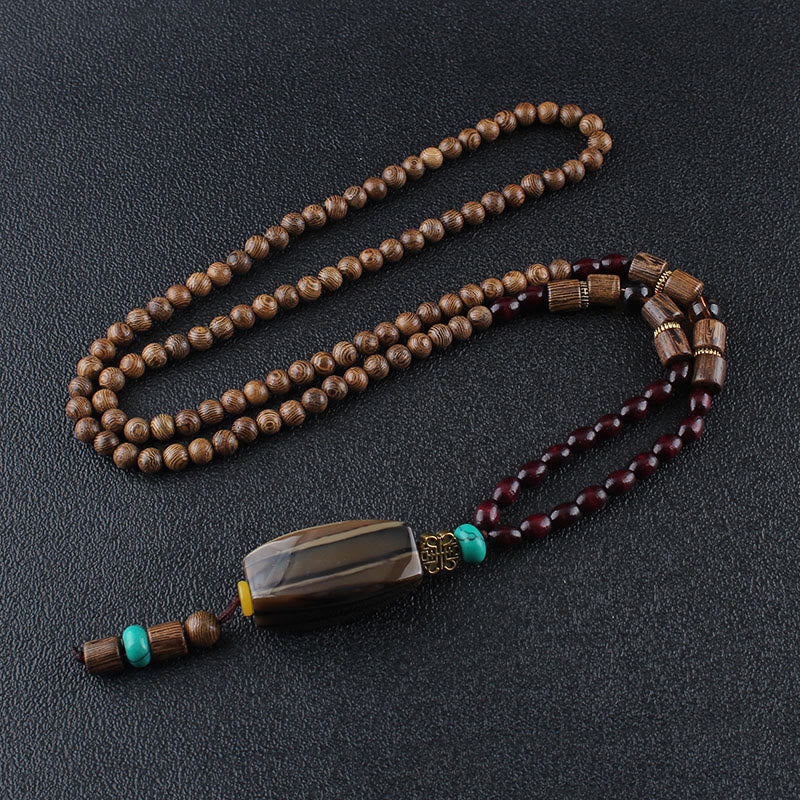 Nimara Ritual Tibetan Wenge Wood Bodhi Seed Agate Balance Peace Necklace Pendant