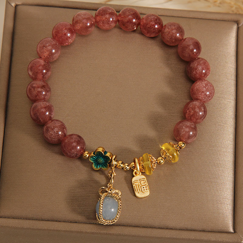 Nimara Ritual Natural Strawberry Quartz Crystal Aquamarine Fortune Brand Love Bracelet