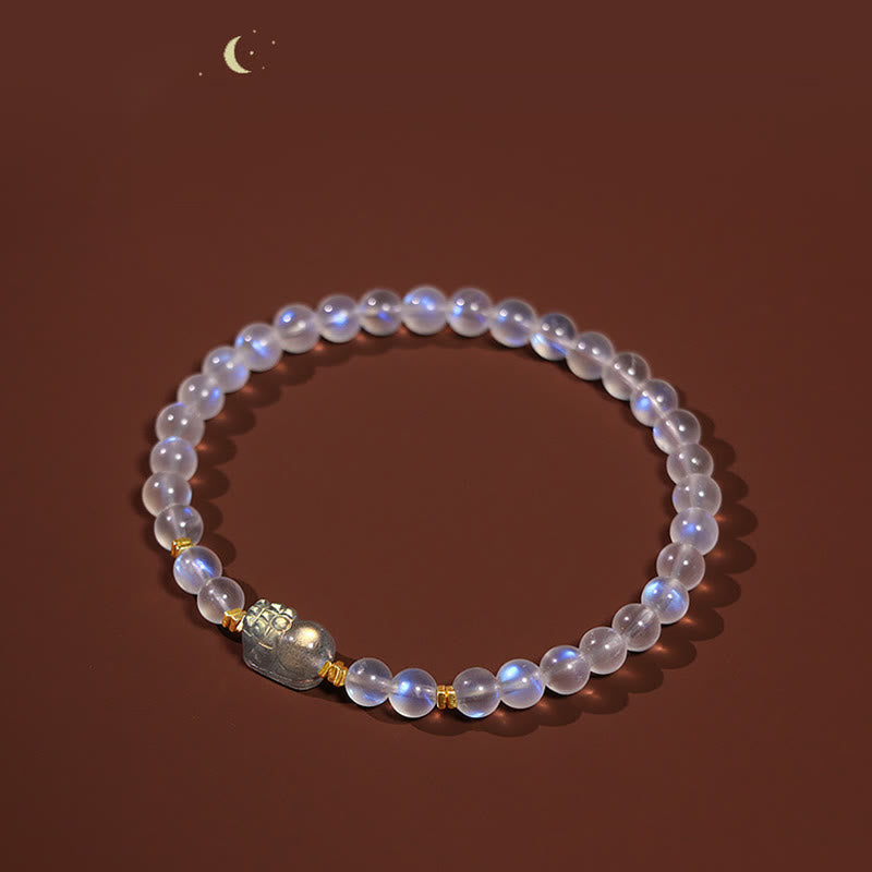 Nimara Ritual 925 Sterling Silver Plated Gold Natural Moonstone PiXiu Healing Bracelet