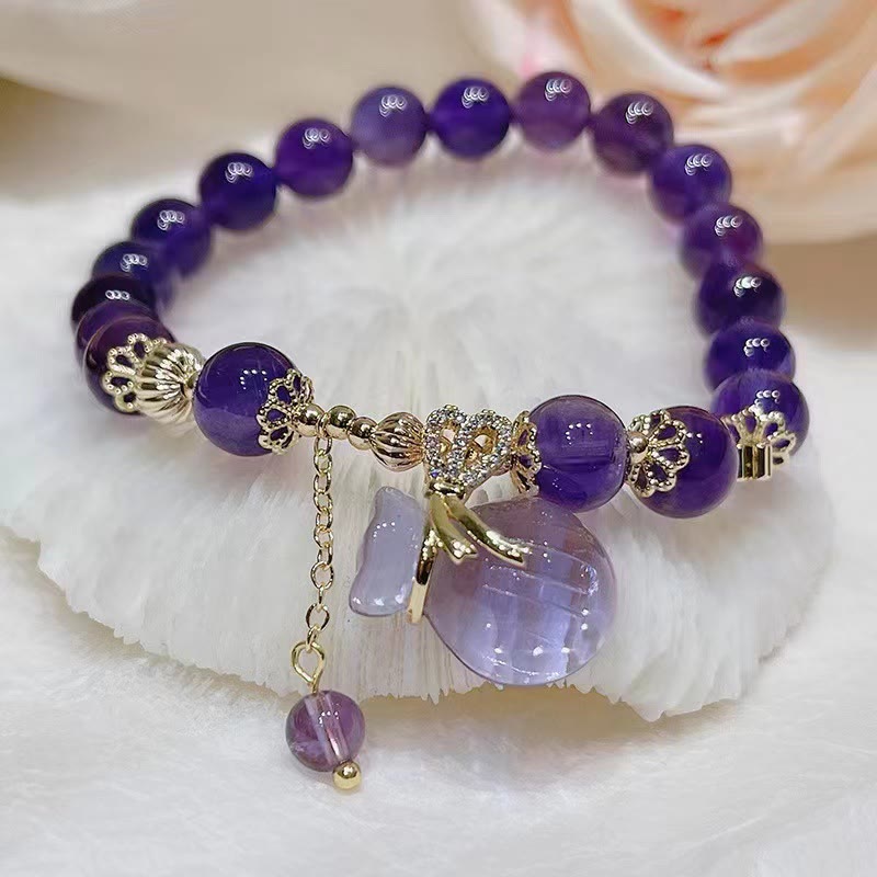 Nimara Ritual Natural Amethyst Crystal Money Bag Charm Positive Bracelet