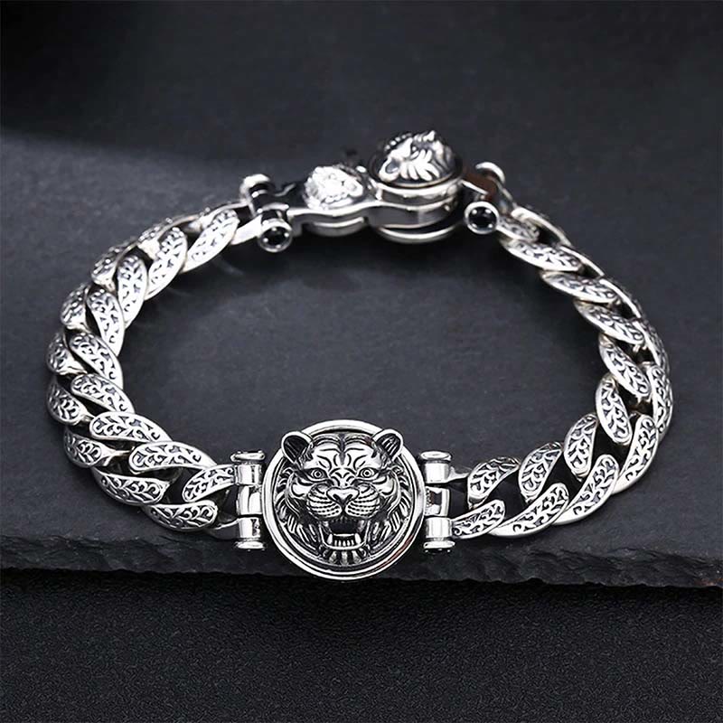 Nimara Ritual Tiger Tang Dynasty Flower Design Engraved Luck Energy Bracelet