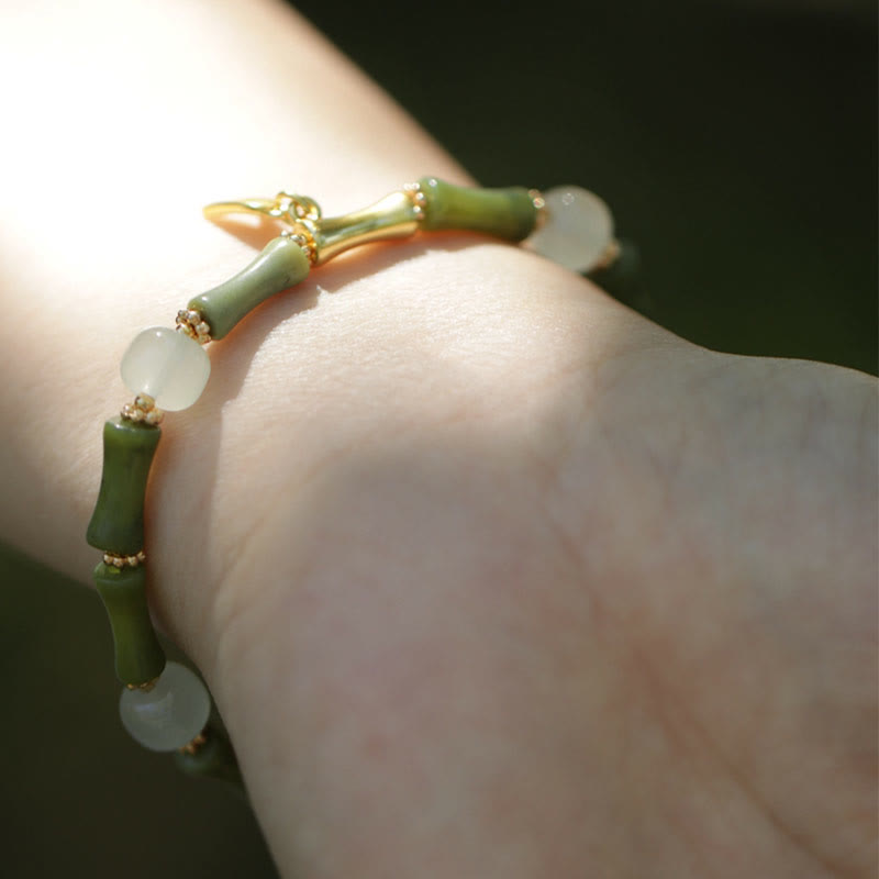 Nimara Ritual Green Bamboo Jade Lily of the Valley Wealth Bracelet
