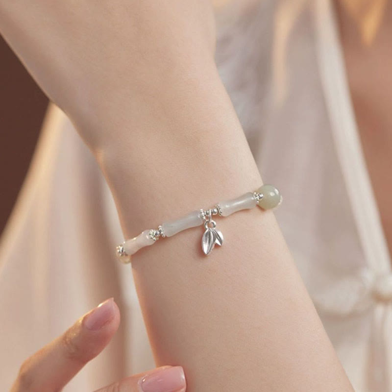 Nimara Ritual 925 Sterling Silver Natural Tianshan Jade Bamboo Charm Luck Bracelet