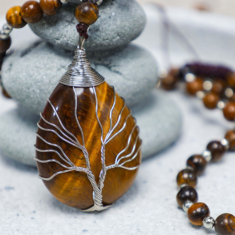 Nimara Ritual Natural Tiger Eye Strength Beaded Pendant Necklace